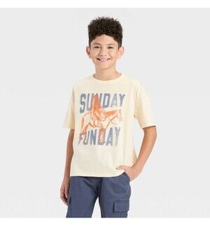 Boys' Short Sleeve Oversized Fit T-Shirt Size M/ 8 Cat & Jack Beige Hors